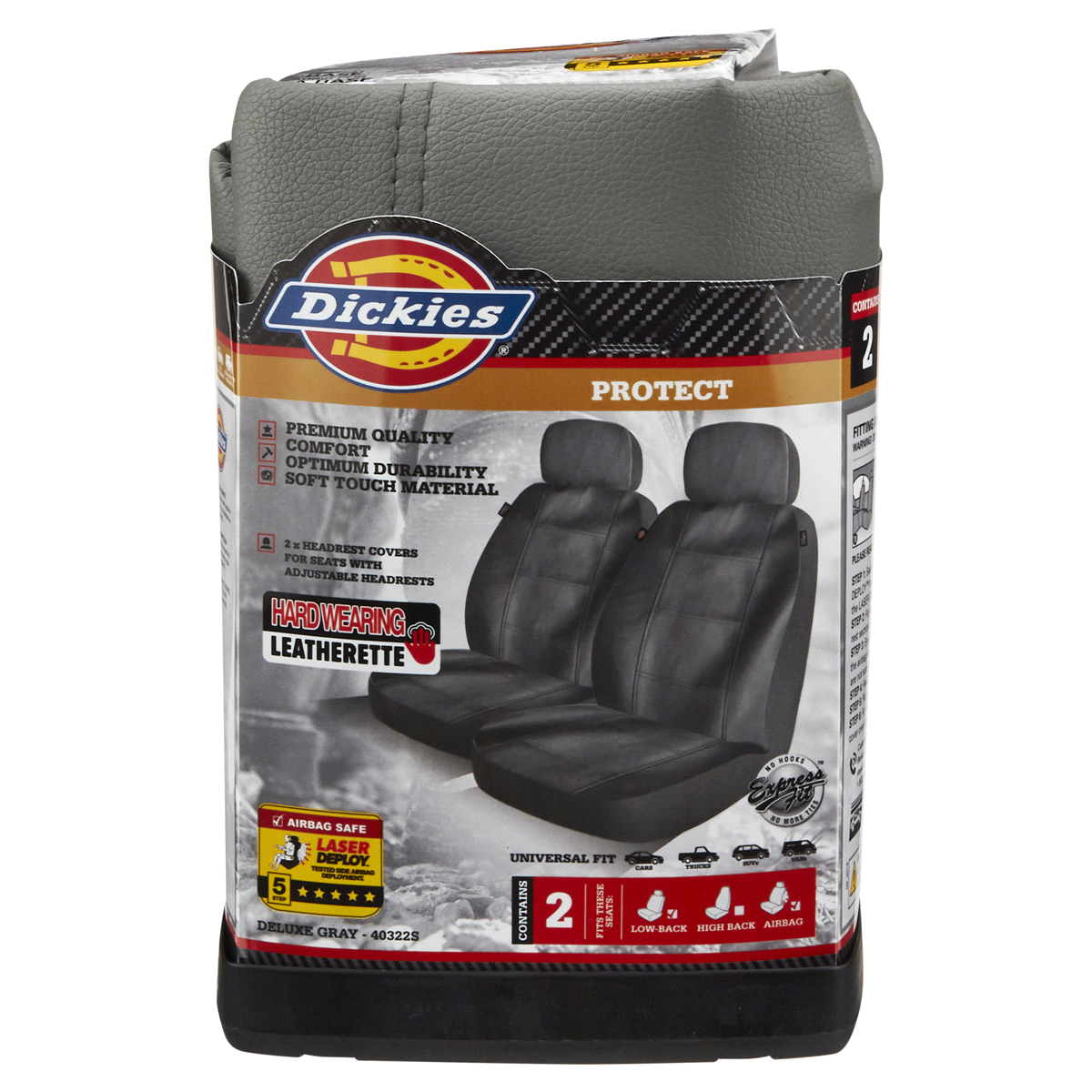 slide 1 of 5, Dickies Icon LB Deluxe GRY Seat Cover, 2 ct