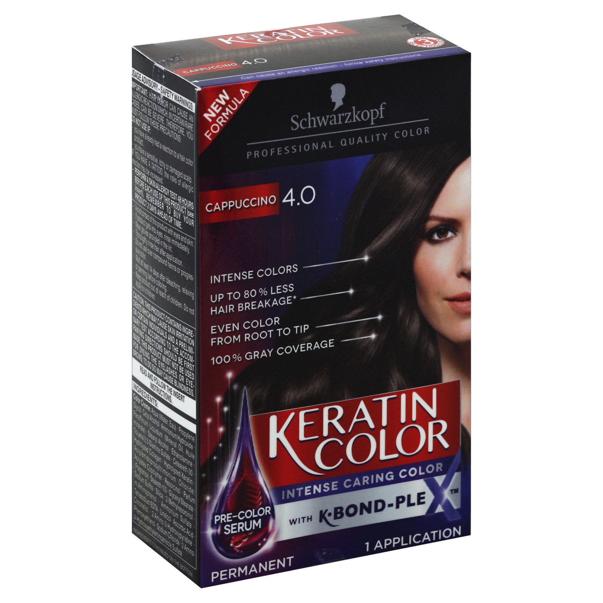 slide 1 of 7, Schwarzkopf Intense Caring Color 4.0 Cappuccino Hair Color Kit With K-Bond-Plex, 2.03 oz