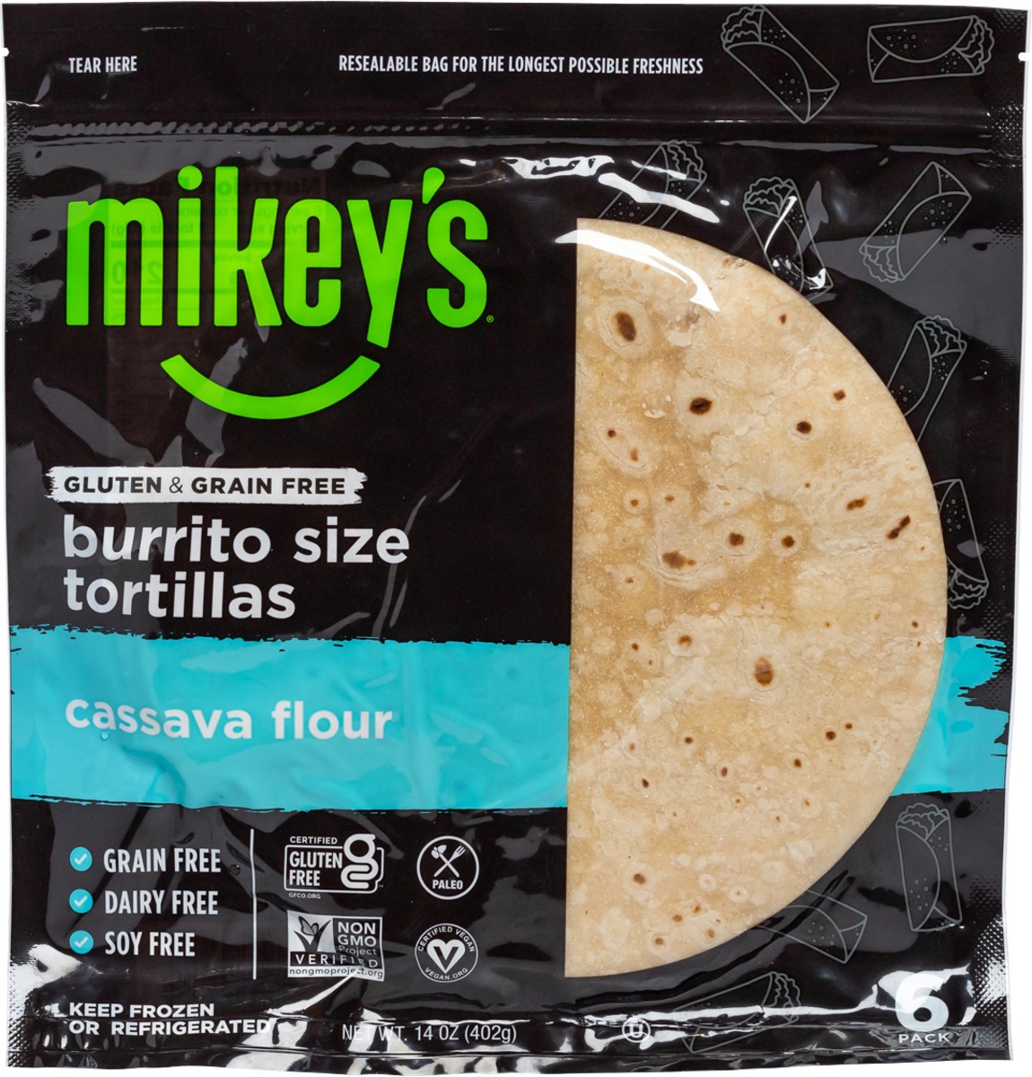 slide 2 of 11, Mikey's Burrito-Sized Cassava Flour Tortilla, 6 ct