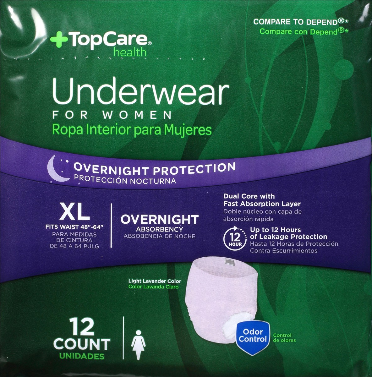slide 3 of 9, TopCare Health Womens Overnight Light Lavender Color Underwear XL 2 ea, 12 ct