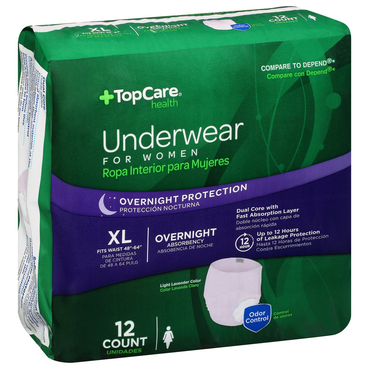 slide 9 of 9, TopCare Health Womens Overnight Light Lavender Color Underwear XL 2 ea, 12 ct