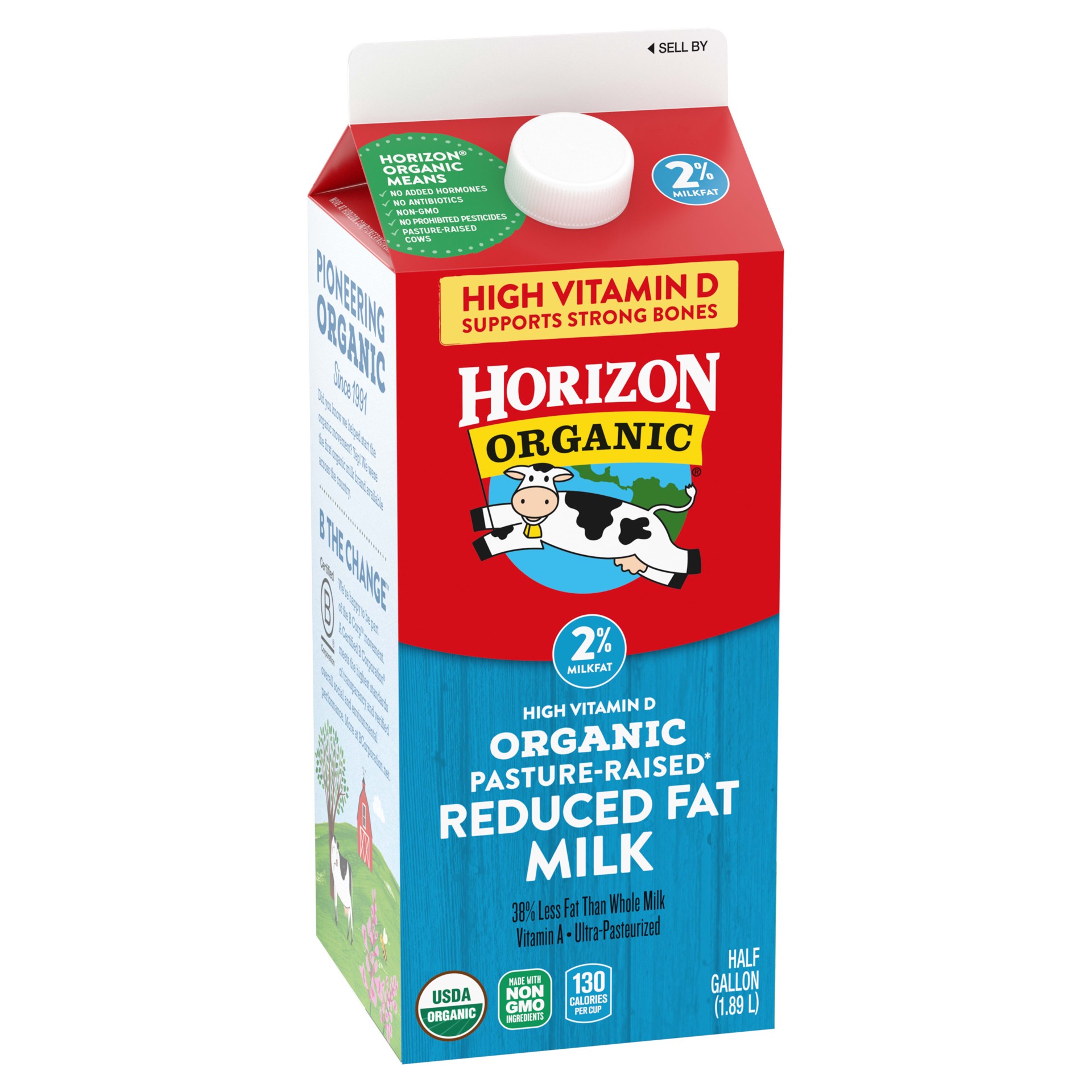 slide 3 of 5, Horizon Organic High Vitamin D 2 Percent Milk, High Vitamin D Reduced Fat Milk, 64 FL OZ Half Gallon Carton, 64 fl oz