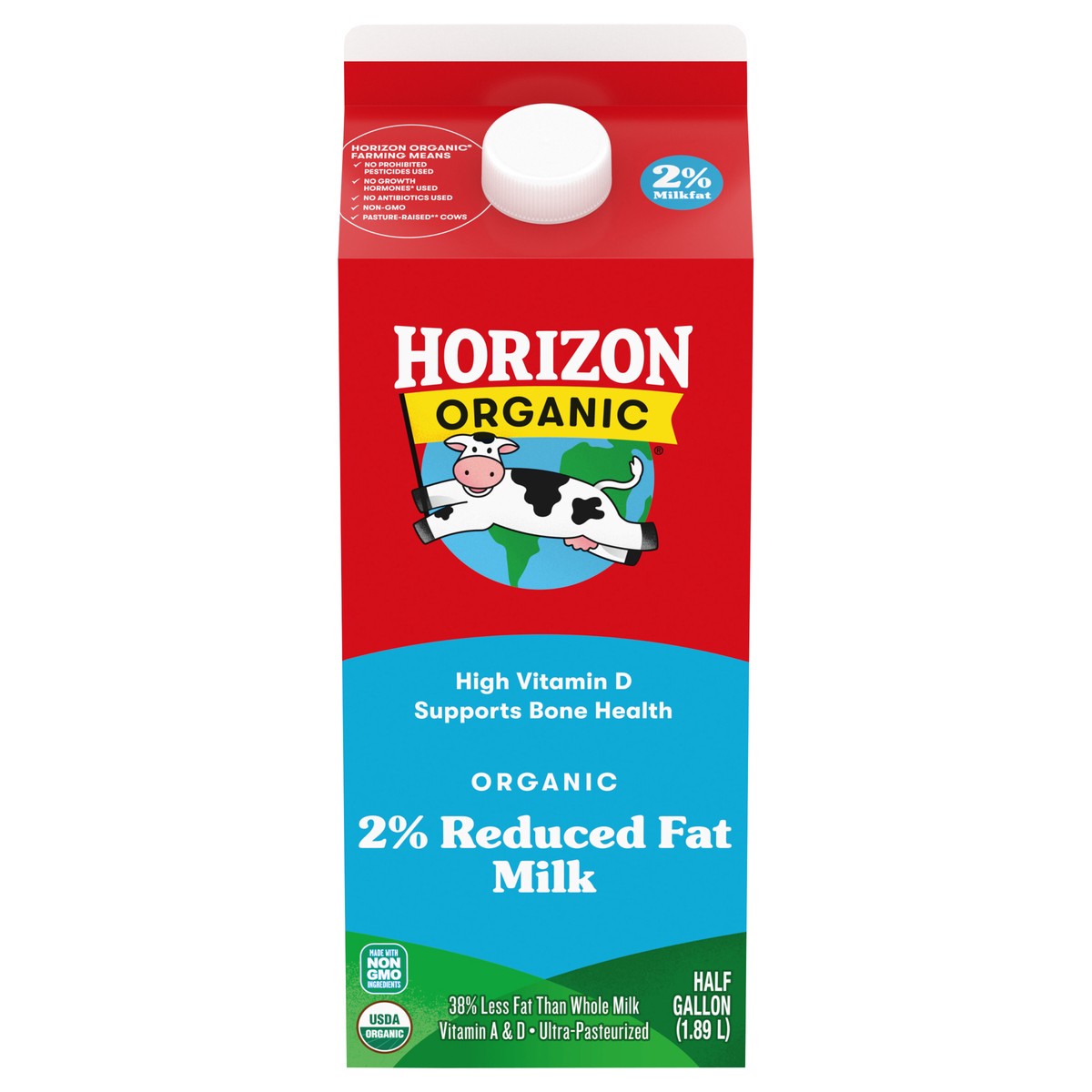 slide 1 of 5, Horizon Organic High Vitamin D 2 Percent Milk, High Vitamin D Reduced Fat Milk, 64 FL OZ Half Gallon Carton, 1/2 gal
