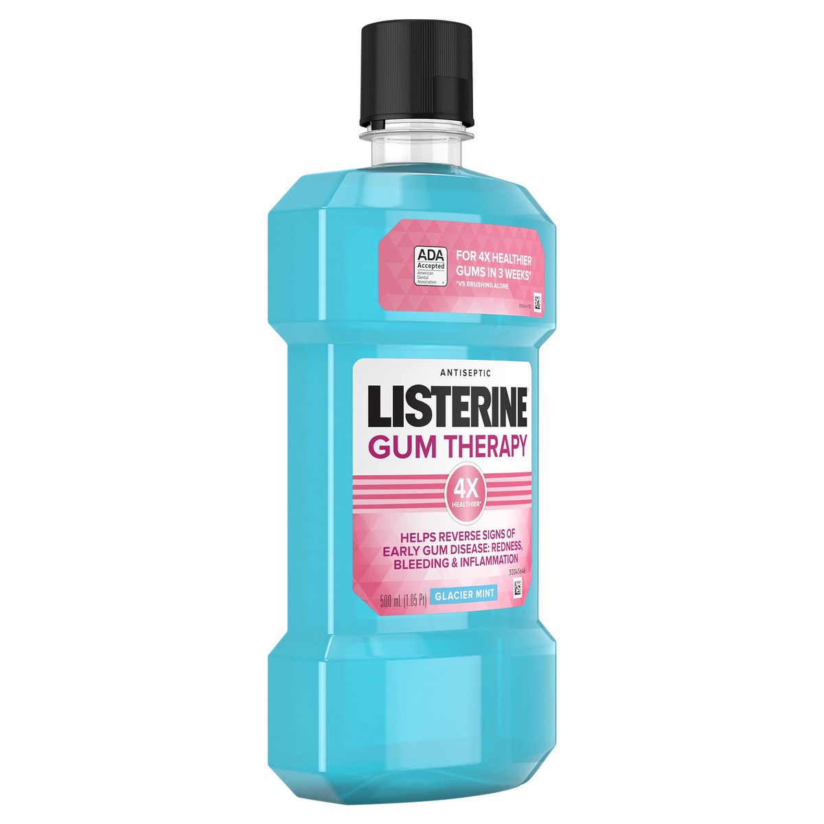 slide 2 of 7, Listerine Gum Therapy Antiplaque & Anti-Gingivitis Mouthwash, Antiseptic Oral Rinse to Help Reverse Signs of Early Gingivitis like Bleeding Gums, ADA Accepted, Glacier Mint, 500 mL, 500 ml