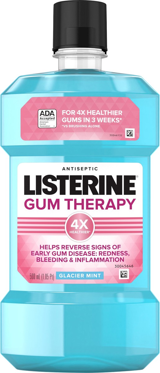 slide 4 of 7, Listerine Gum Therapy Antiplaque & Anti-Gingivitis Mouthwash, Antiseptic Oral Rinse to Help Reverse Signs of Early Gingivitis like Bleeding Gums, ADA Accepted, Glacier Mint, 500 mL, 500 ml