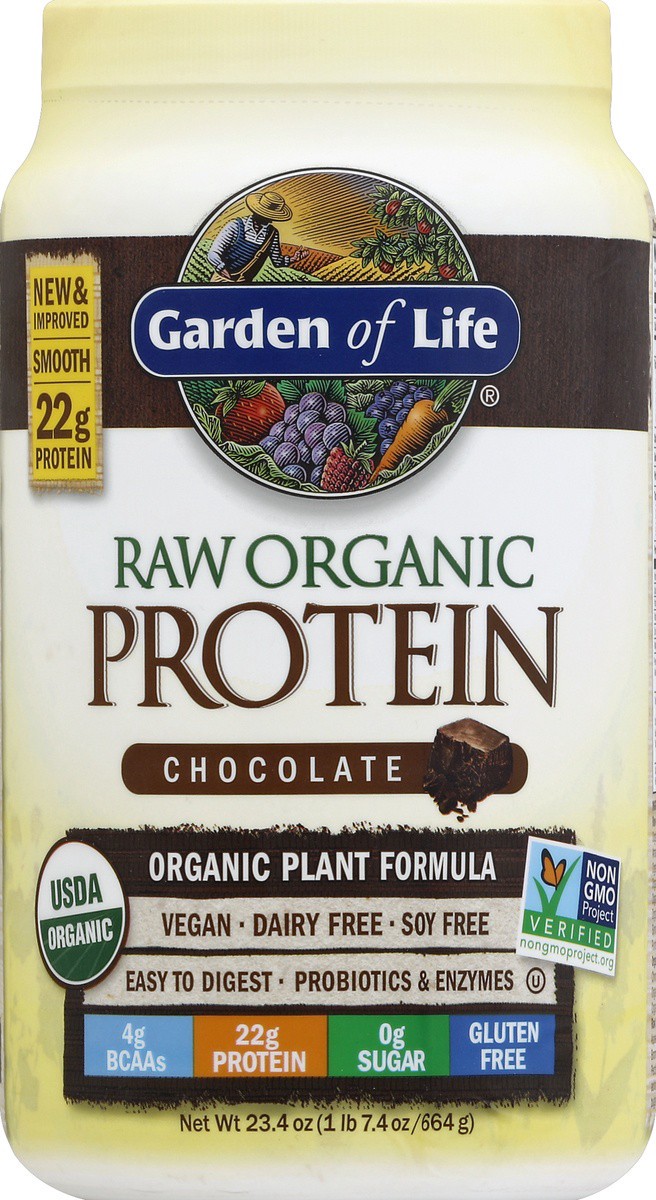 slide 2 of 2, Garden of Life Raw Protein Chocolate Cacao Organic Protein Powder, 23.28 oz