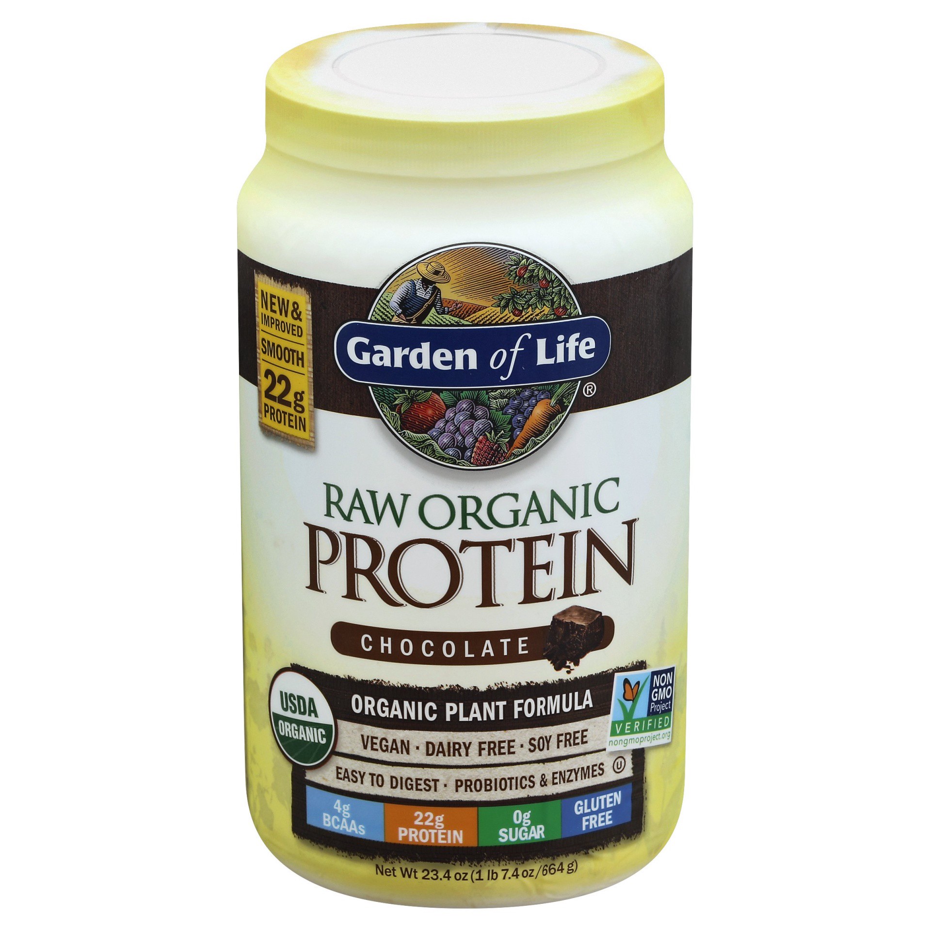slide 1 of 2, Garden of Life Raw Protein Chocolate Cacao Organic Protein Powder, 23.28 oz