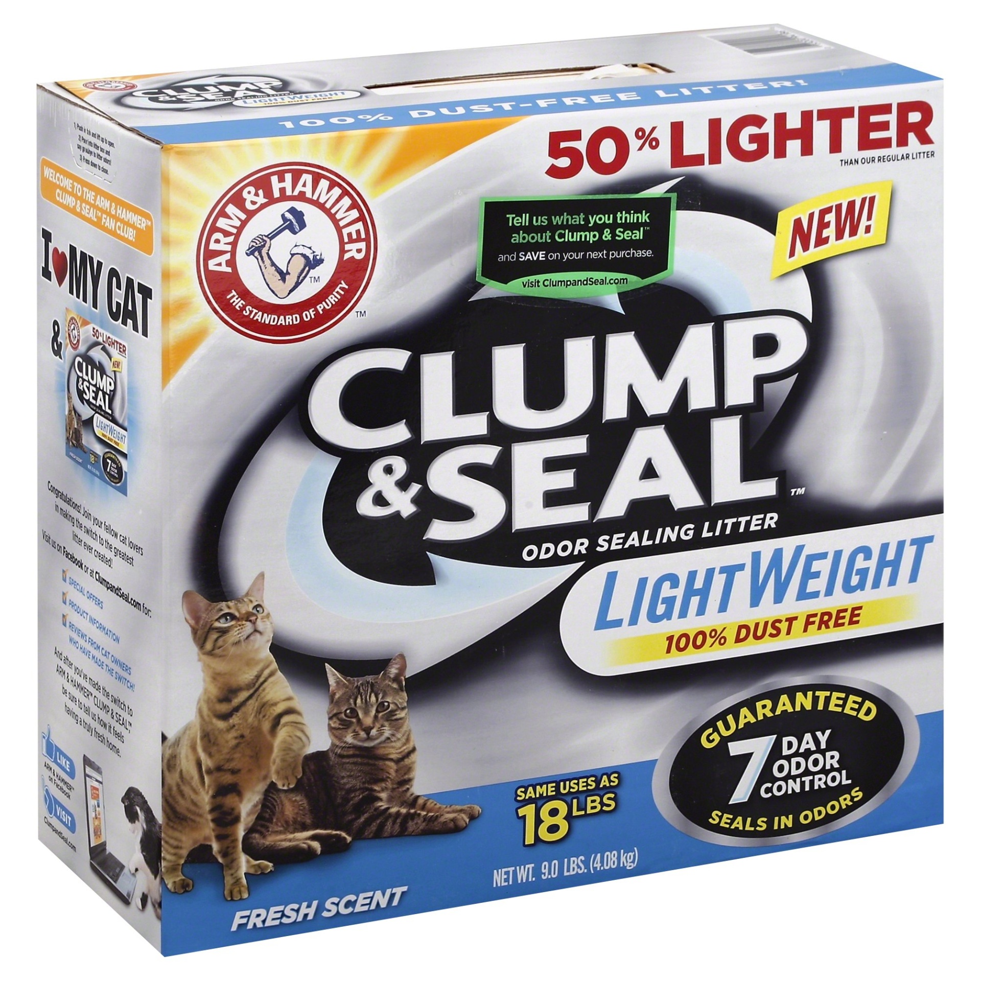 slide 1 of 1, ARM & HAMMER Clump Seal Light Weight Fresh Scent Odor Sealing Cat Litter, 9 lb
