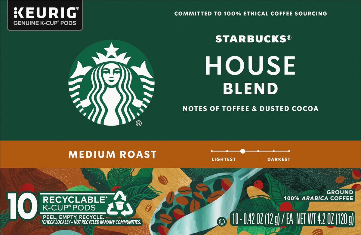 slide 5 of 9, Starbucks K-Cup Coffee Pods Medium Roast Coffee House Blend, 10 ct