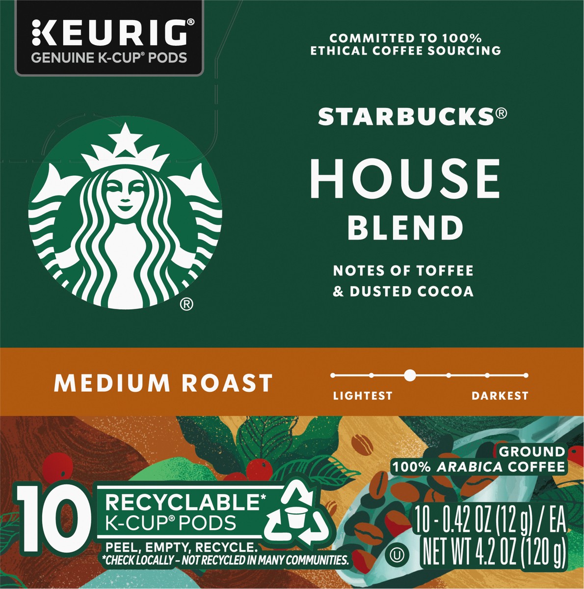 slide 6 of 9, Starbucks K-Cup Coffee Pods Medium Roast Coffee House Blend, 10 ct