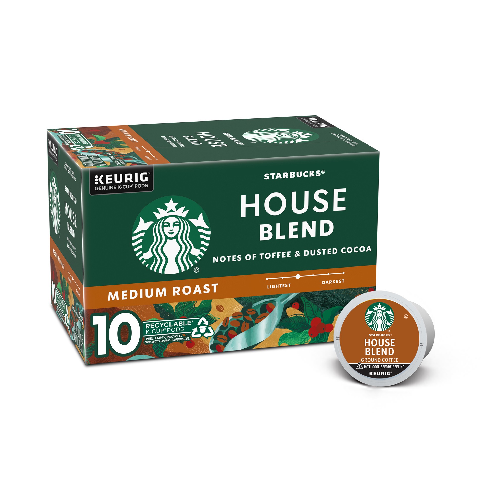 slide 1 of 9, Starbucks K-Cup Coffee Pods Medium Roast Coffee House Blend, 10 ct