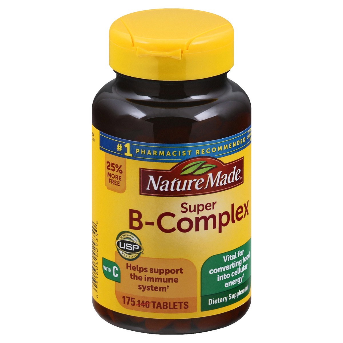 slide 4 of 9, Nature Made Super B Complex with Vitamin C and Folic Acid, Dietary Supplement for Cellular Energy Support, 175 Tablets, 175 Day Supply, 175 ct