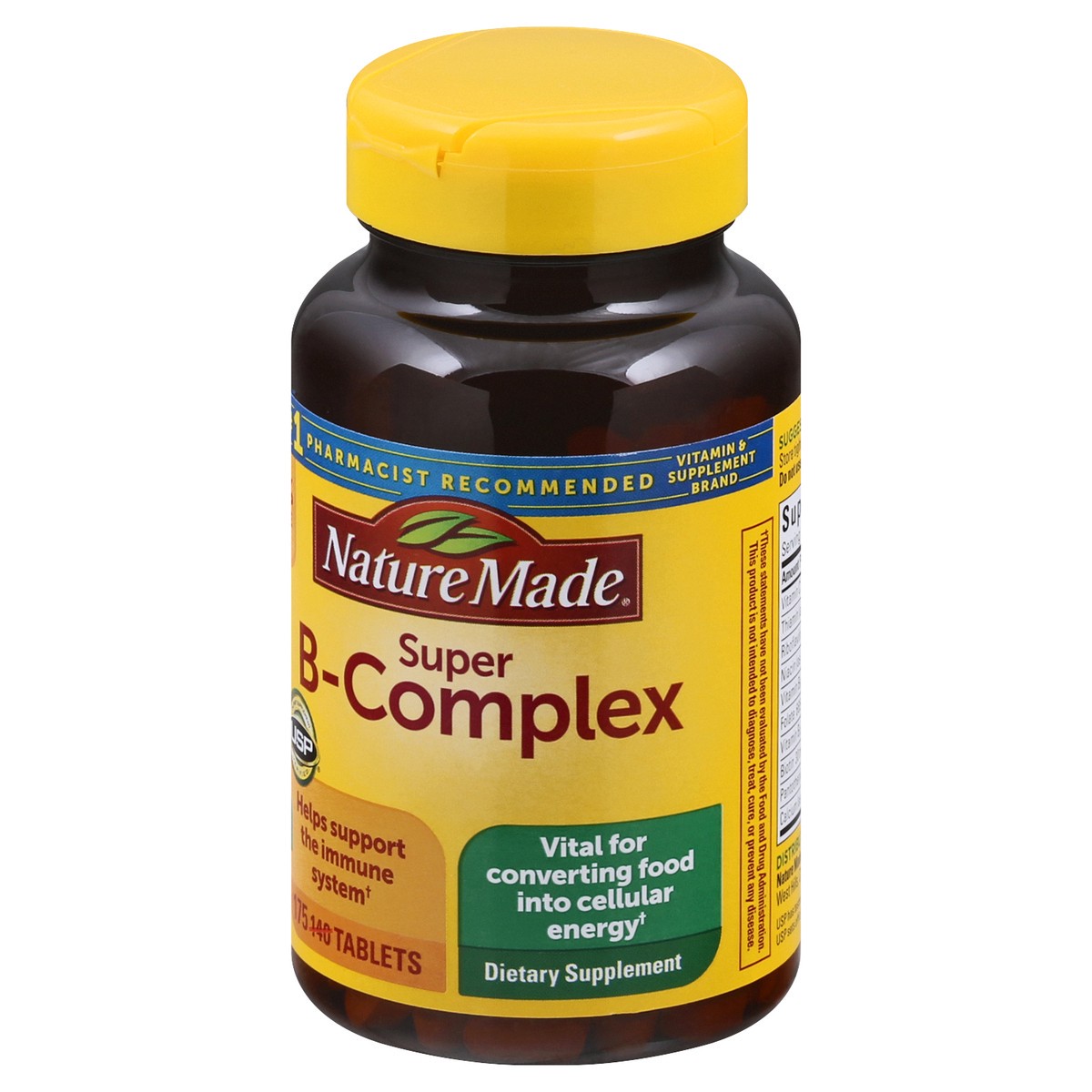 slide 3 of 9, Nature Made Super B Complex with Vitamin C and Folic Acid, Dietary Supplement for Cellular Energy Support, 175 Tablets, 175 Day Supply, 175 ct