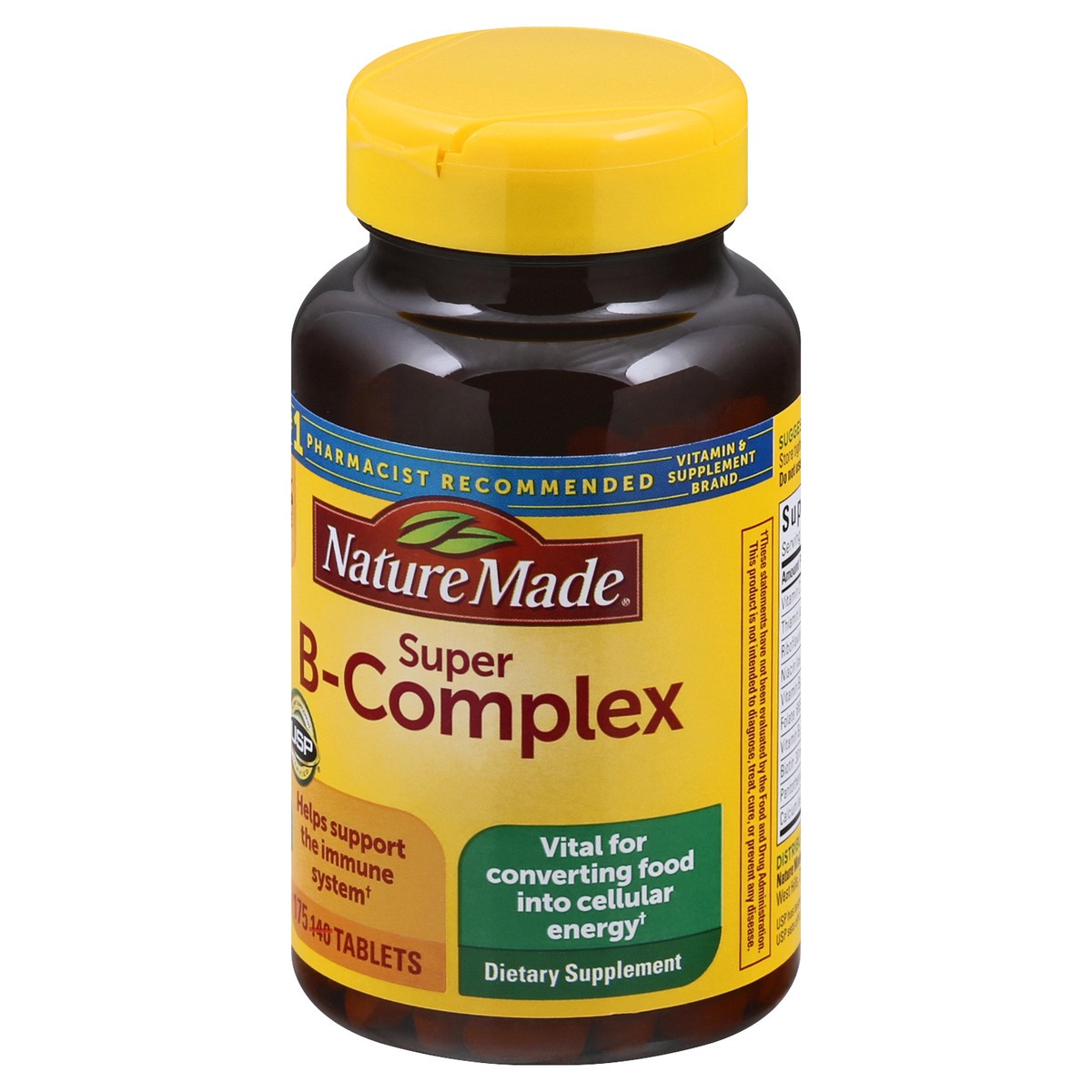 slide 2 of 9, Nature Made Super B Complex with Vitamin C and Folic Acid, Dietary Supplement for Cellular Energy Support, 175 Tablets, 175 Day Supply, 175 ct