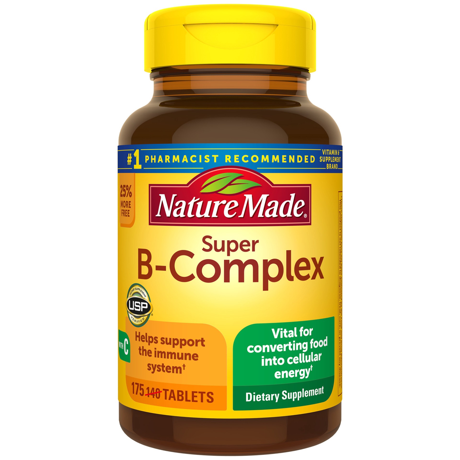 slide 1 of 9, Nature Made Super B Complex with Vitamin C and Folic Acid, Dietary Supplement for Cellular Energy Support, 175 Tablets, 175 Day Supply, 175 ct