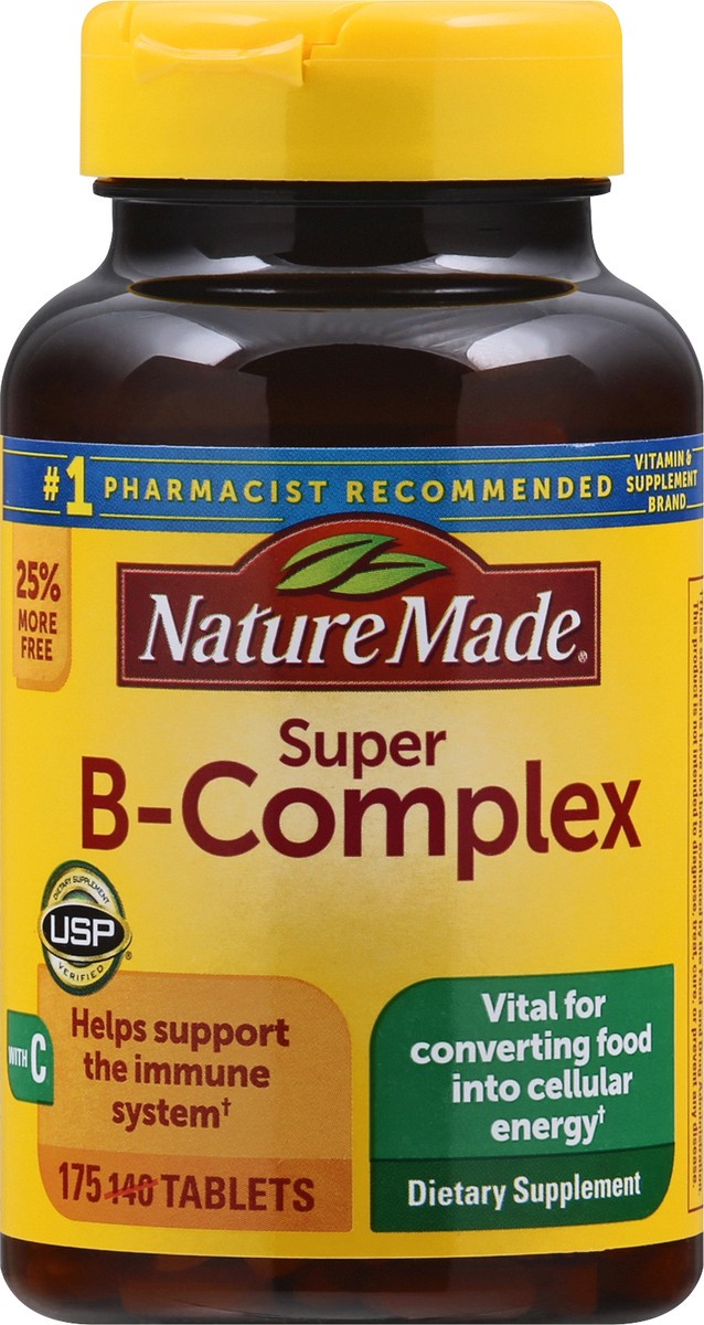 slide 6 of 9, Nature Made Super B Complex with Vitamin C and Folic Acid, Dietary Supplement for Cellular Energy Support, 175 Tablets, 175 Day Supply, 175 ct