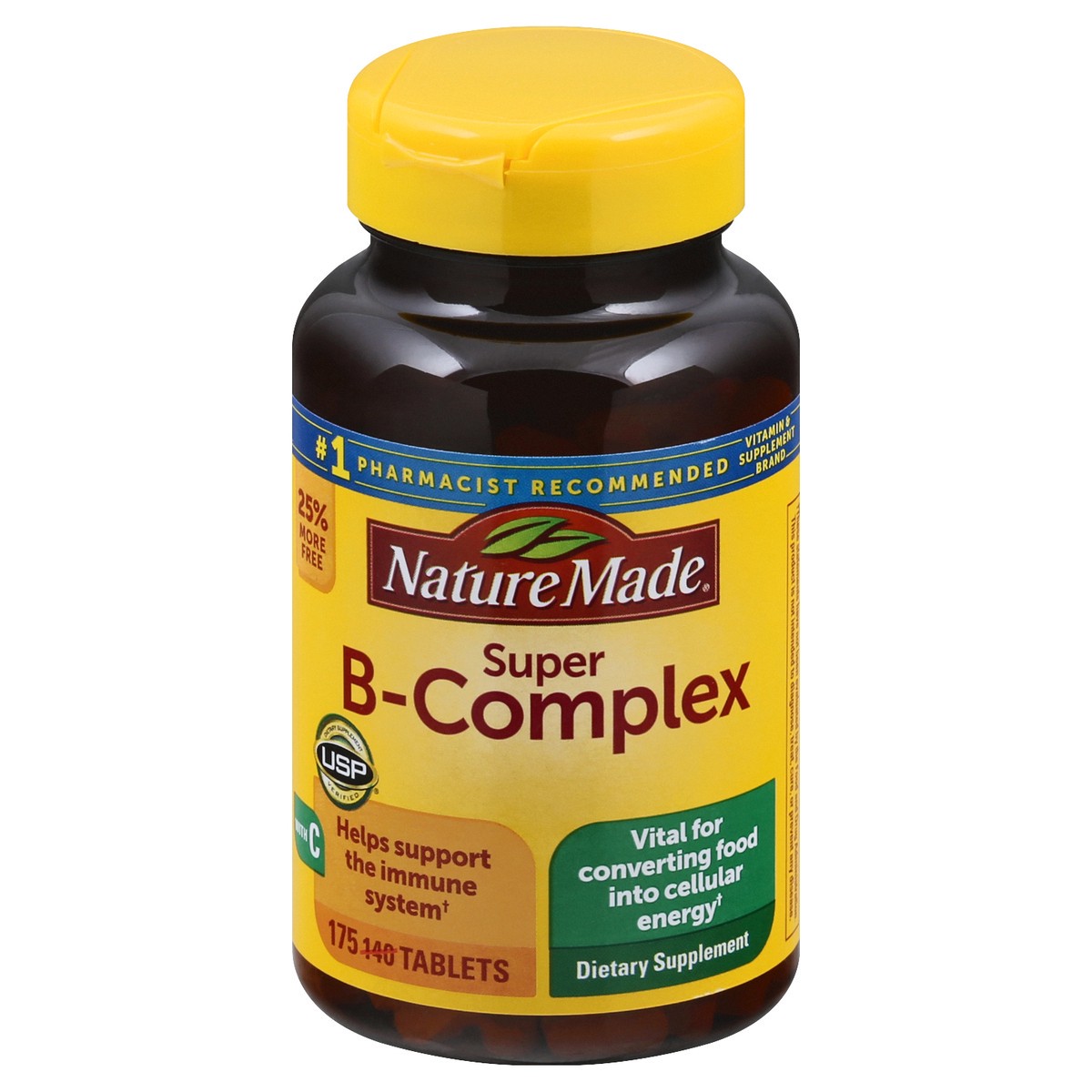 slide 1 of 9, Nature Made Super B Complex with Vitamin C and Folic Acid, Dietary Supplement for Cellular Energy Support, 175 Tablets, 175 Day Supply, 175 ct