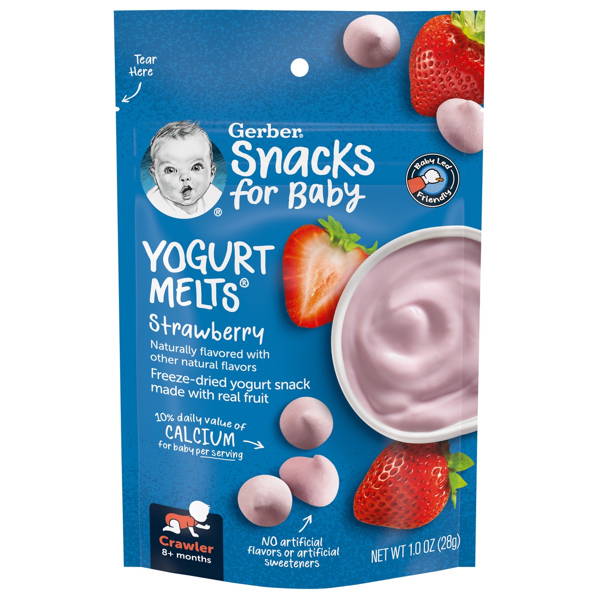 slide 1 of 5, Gerber Stage 3 Baby Food Snacks, Strawberry Yogurt Melts, Baby Led Feeding, 1 oz