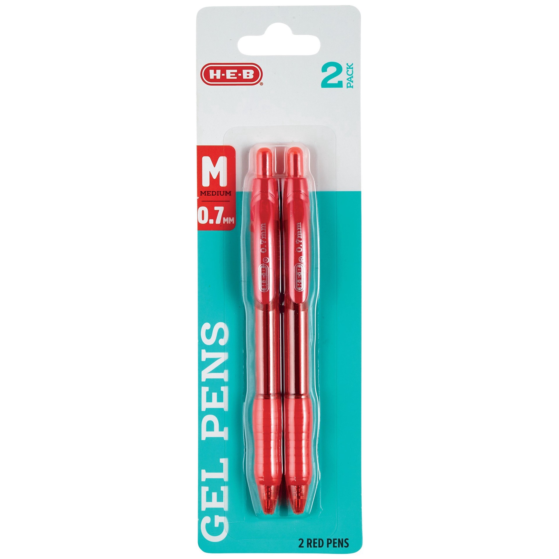 slide 1 of 1, H-E-B 0.7mm Retractable Gel Pens - Red Ink, 2 ct