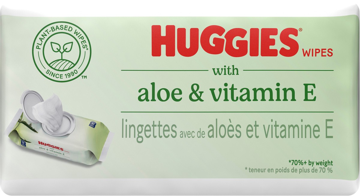 slide 13 of 13, Huggies Wipes with Aloe & Vitamin E, Unscented, 3 Flip-Top Packs (168 Wipes Total), 3 ct