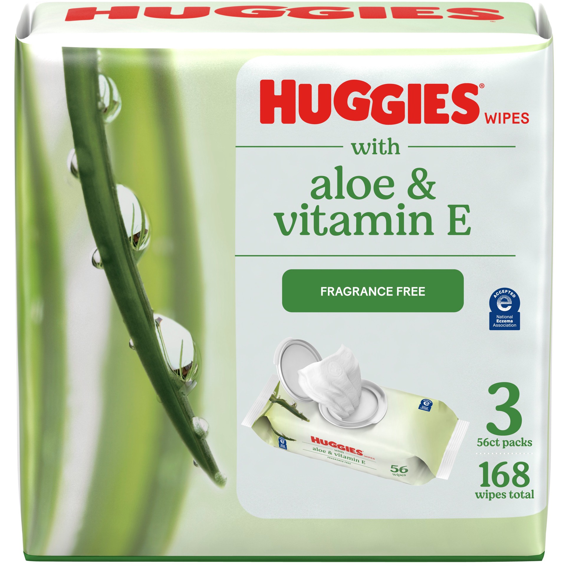 slide 1 of 13, Huggies Wipes with Aloe & Vitamin E, Unscented, 3 Flip-Top Packs (168 Wipes Total), 3 ct