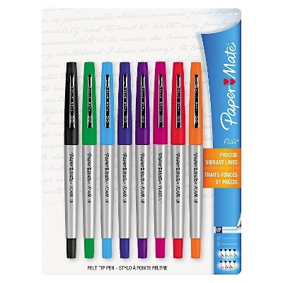 slide 1 of 1, Paper Mate Flair Porous Point Stick Liquid Pen, Assorted Ink, Ultra Fine, 8 ct