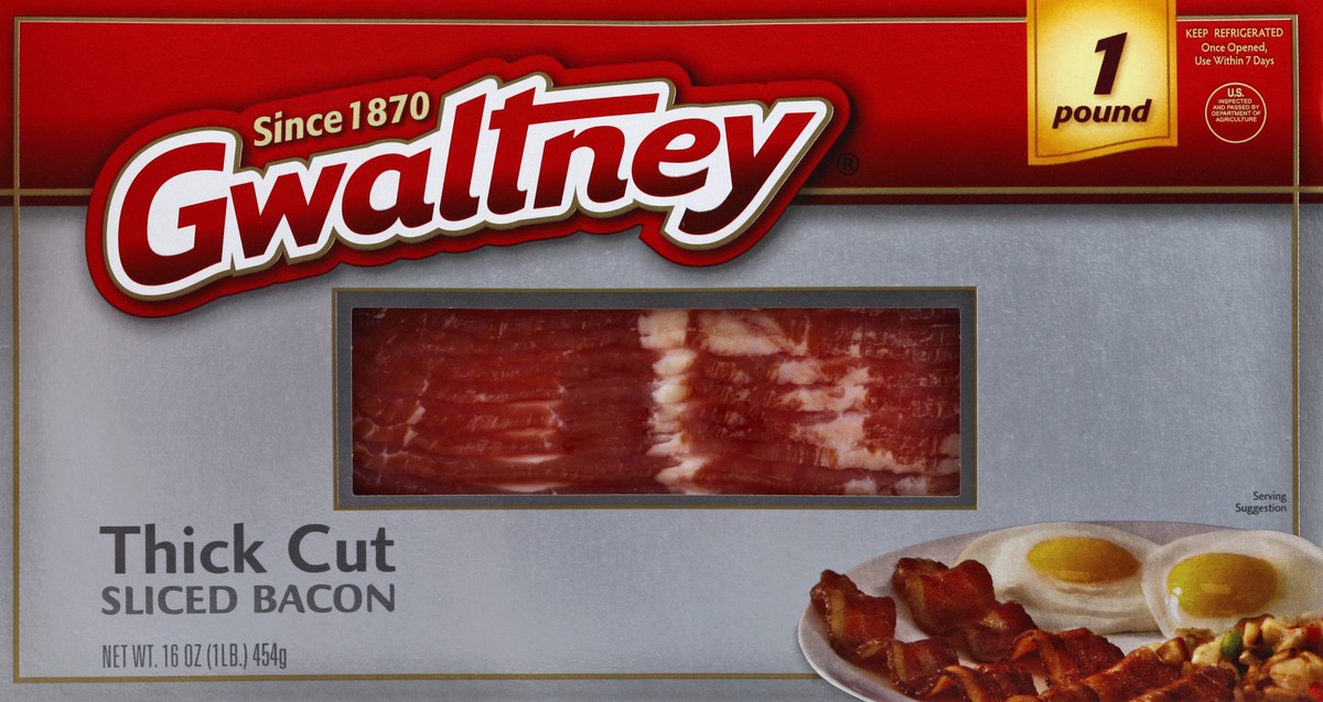 slide 2 of 4, Gwaltney Thick Cut Sliced Bacon, 16 oz