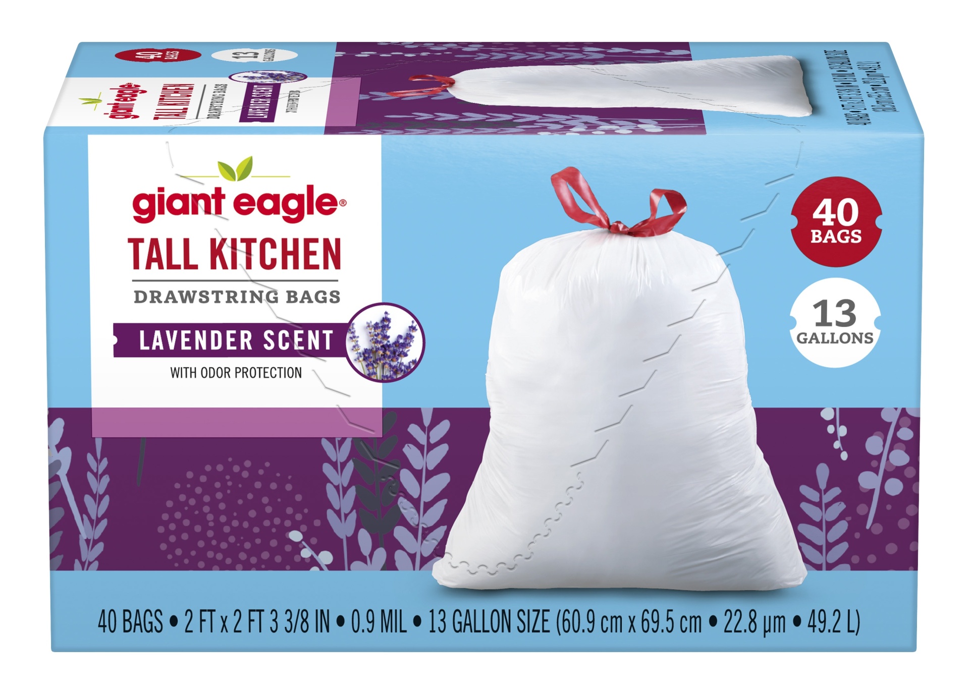 slide 1 of 1, Giant Eagle Tall Kitchen Drawstring Trash Bags, Lavender Scent, 40 ct