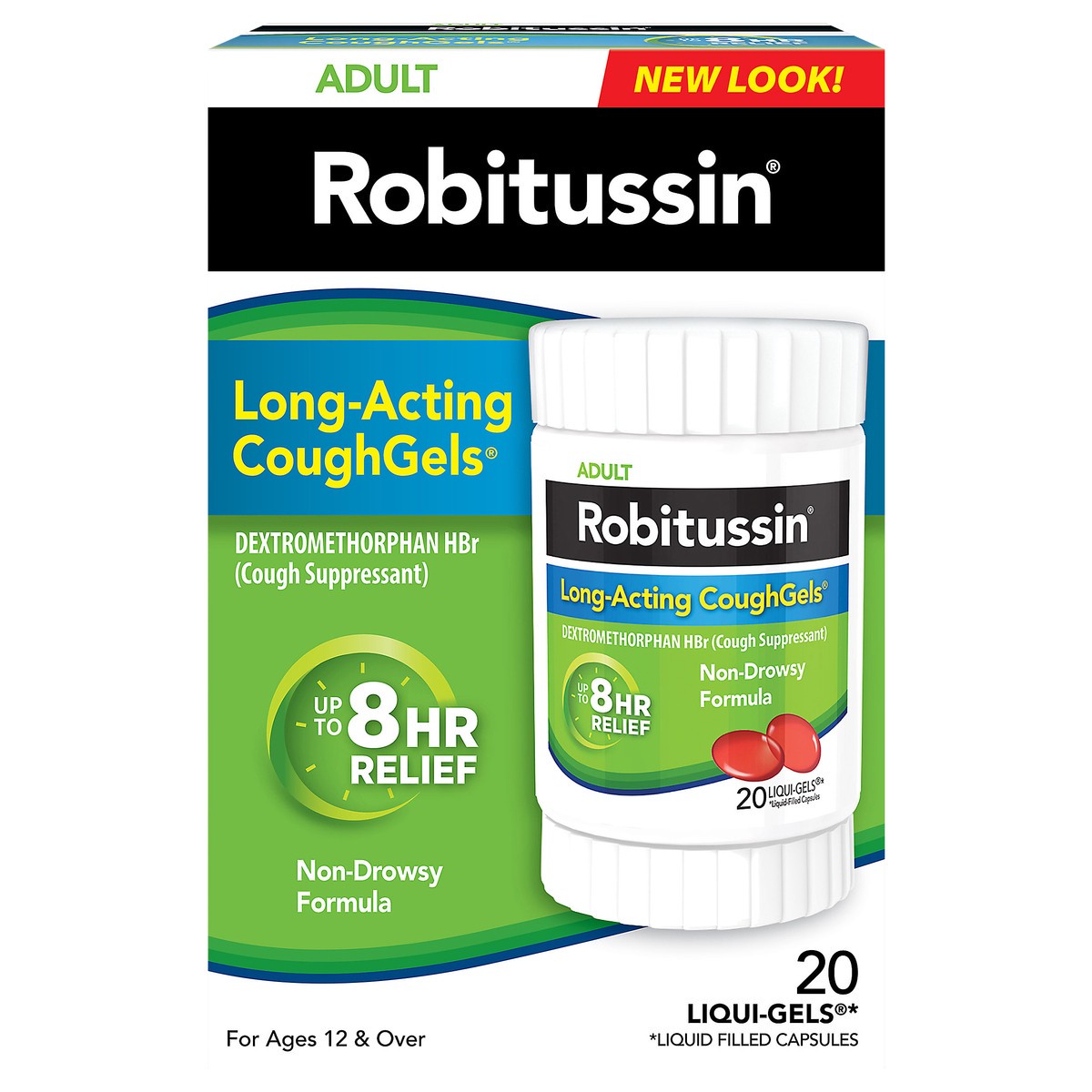 slide 1 of 7, Robitussin Long-Acting CoughGels, Cough Medicine for Adults - 20 Liqui-Gels, 20 ct