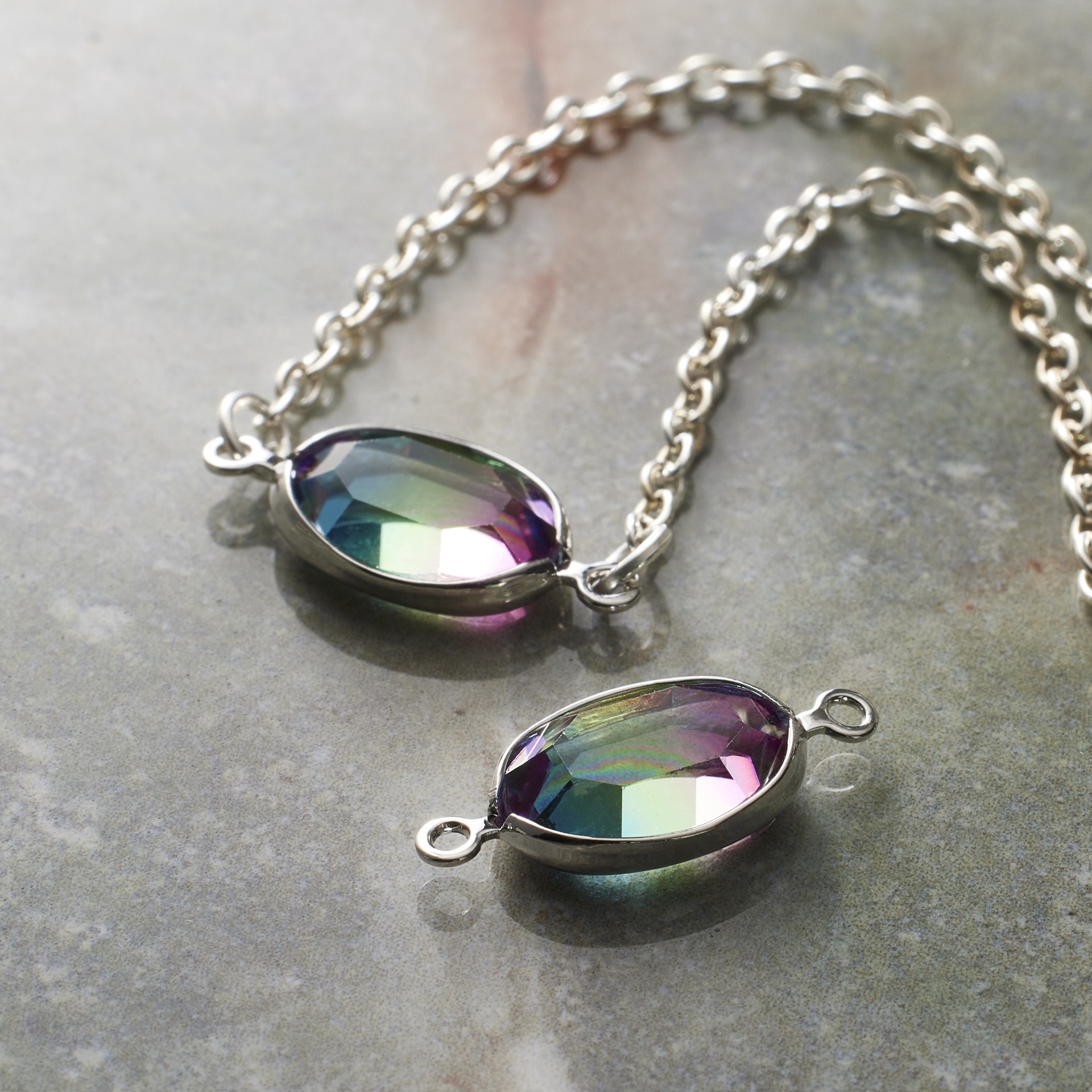 slide 2 of 3, Rhodium & Multicolor Ombre Oval Connectors, 20mm By Bead Landing, 20 mm