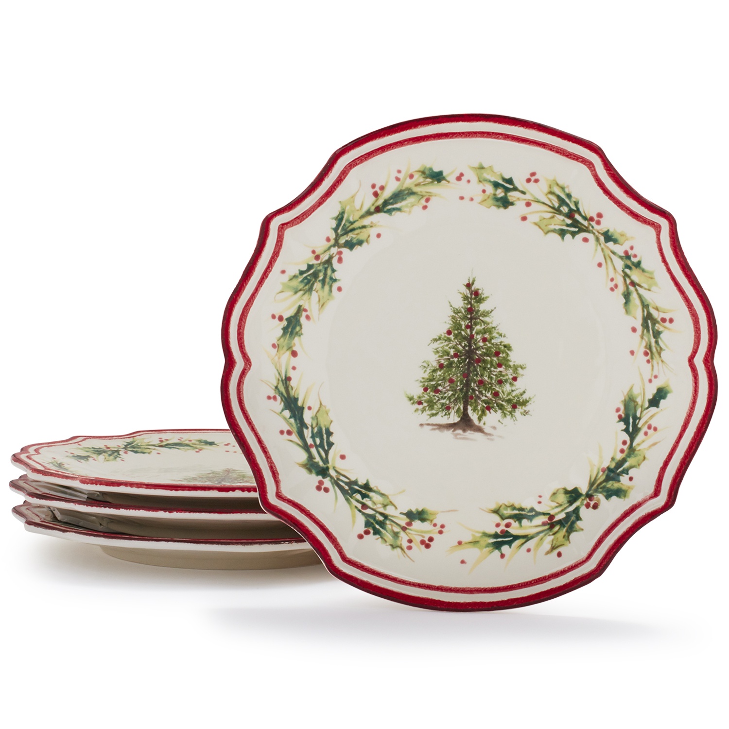 slide 1 of 1, Sur La Table Holly and Pine Dinner Plates, 4 ct