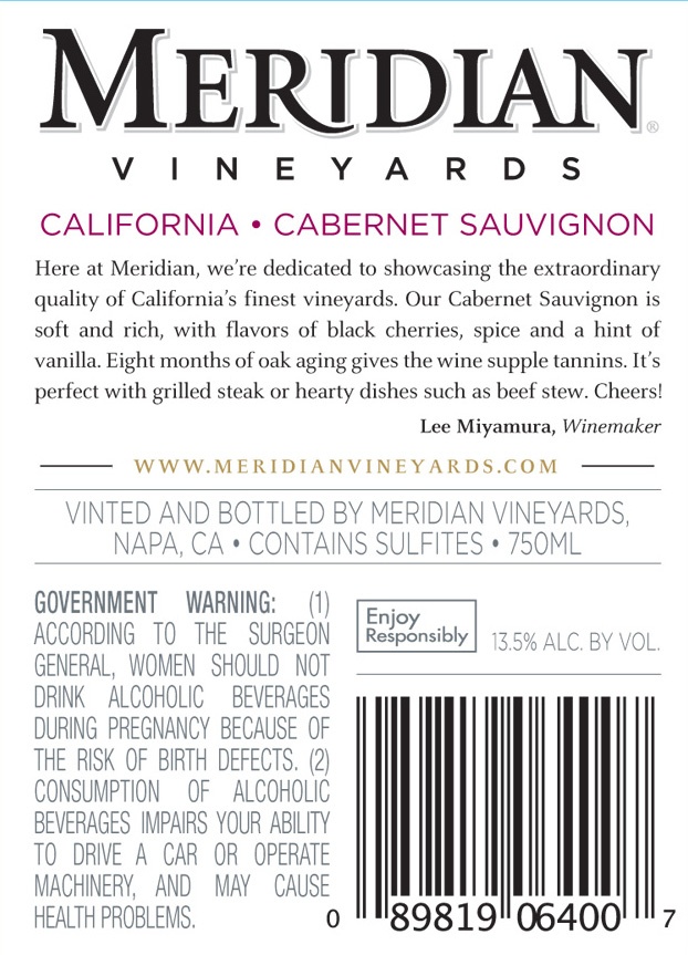 slide 3 of 4, Meridian Vineyards Cabernet Sauvignon Red Wine, 750 ml