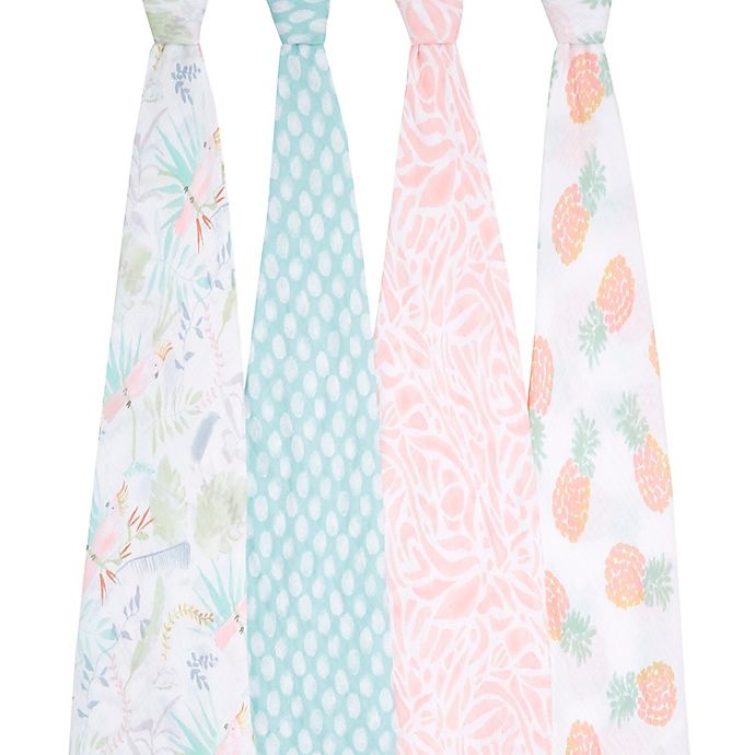 slide 2 of 3, aden + anais essentials Tropicalia Swaddle Blankets - Pink, 4 ct