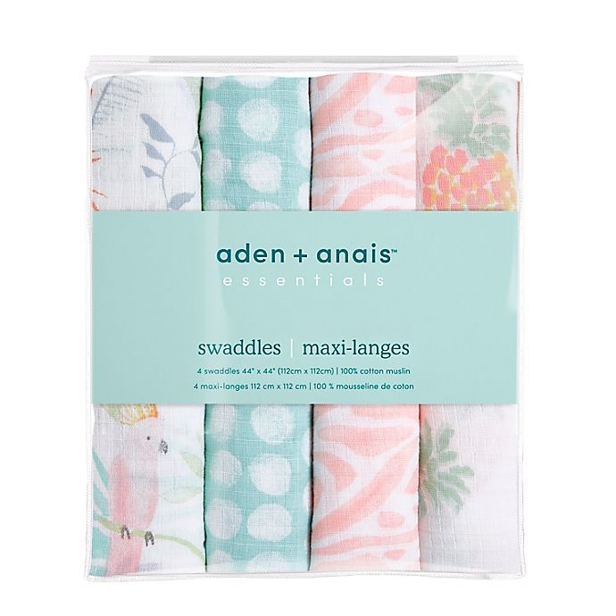 slide 3 of 3, aden + anais essentials Tropicalia Swaddle Blankets - Pink, 4 ct