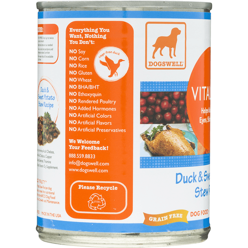 slide 5 of 8, Dogswell Dog Food - Vitality Duck & Sweet Potato, 13 oz