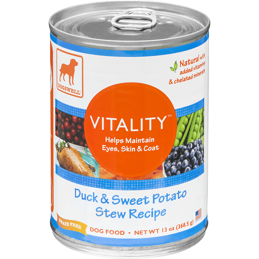 slide 1 of 8, Dogswell Dog Food - Vitality Duck & Sweet Potato, 13 oz