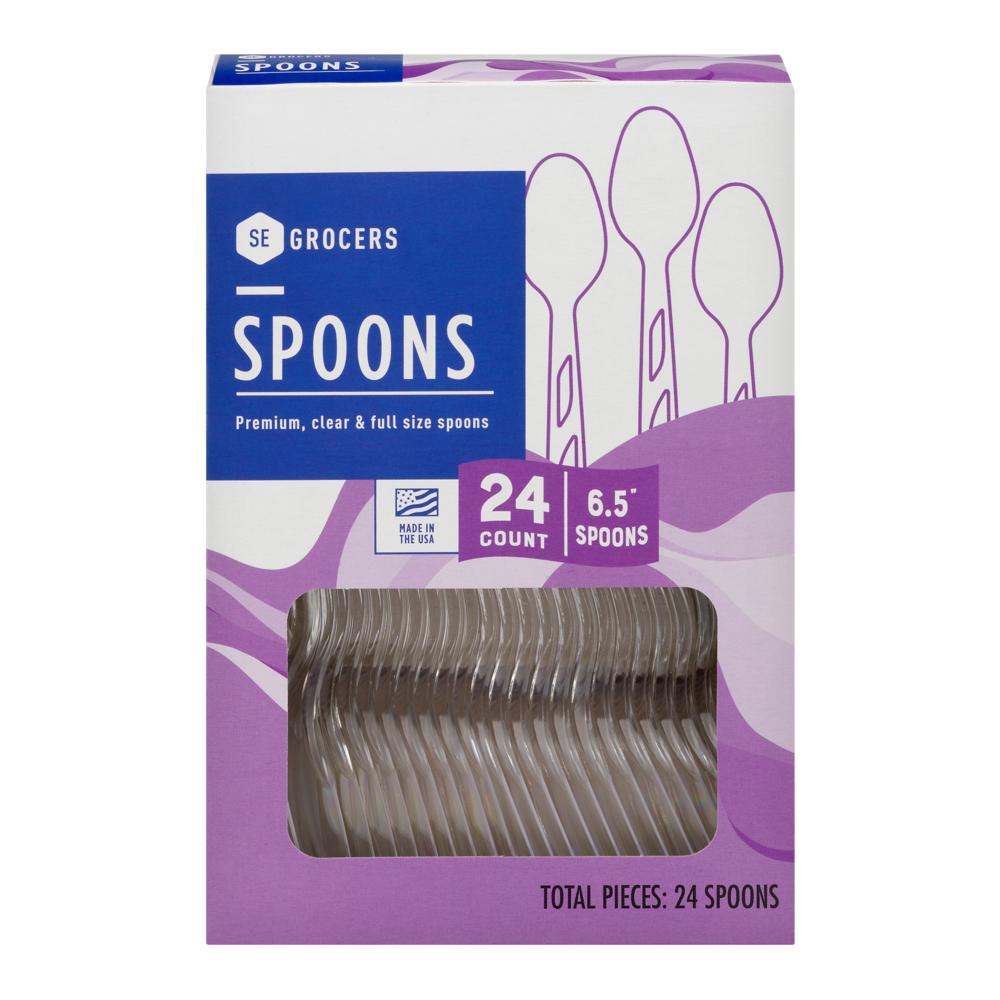 slide 1 of 1, SE Grocers Premium, Clear & Full Size Spoons, 24 ct