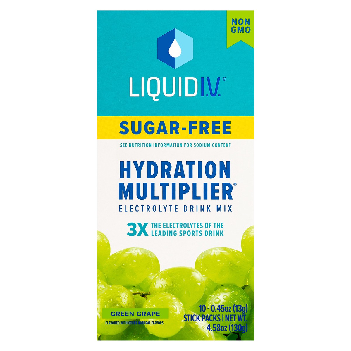 slide 1 of 10, Liquid I.V. Sugar Free Hydration Multiplier Vegan Powder Electrolyte Supplements - Green Grape - 0.45oz/10ct, 10 ct