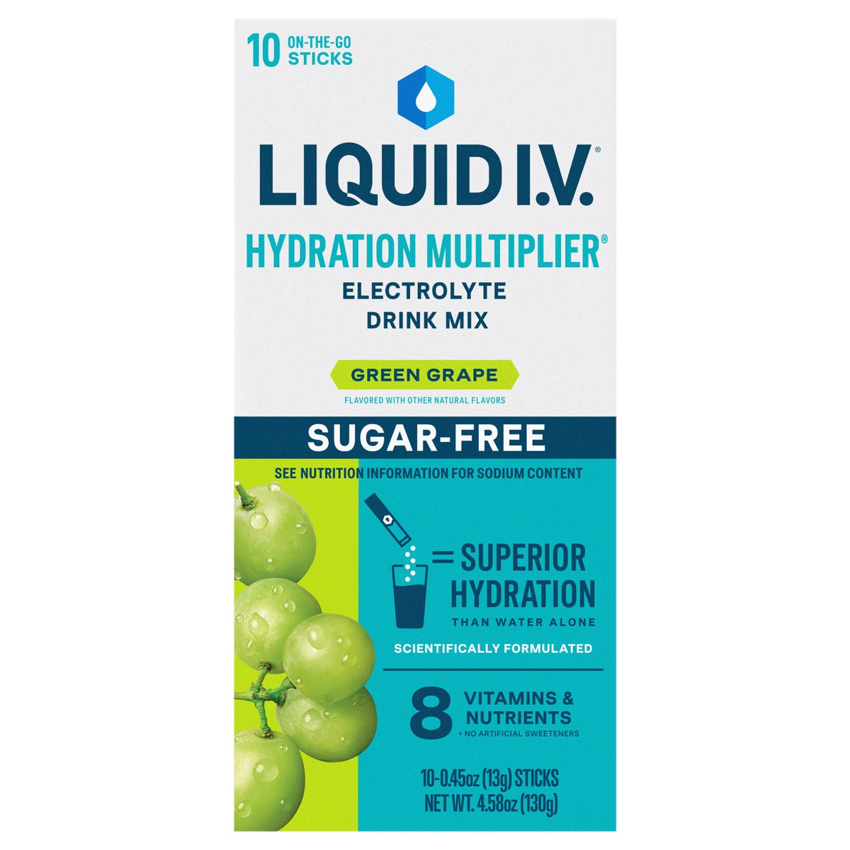 slide 1 of 10, Liquid I.V. 10ct Sugar Free Green Grape Carton (IP), 10 ct