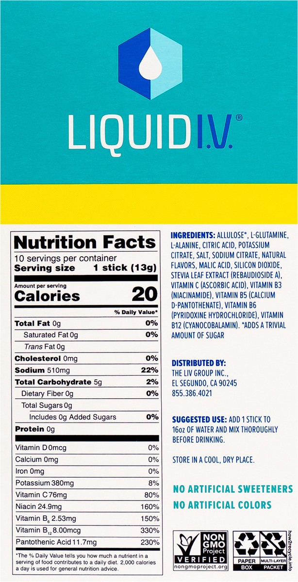 slide 5 of 10, Liquid I.V. Sugar Free Hydration Multiplier Vegan Powder Electrolyte Supplements - Green Grape - 0.45oz/10ct, 10 ct