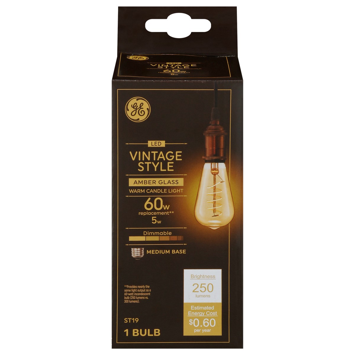 slide 1 of 2, GE LED Vintage Style Amber Glass Warm Candle Light 5 Watts Light Bulb 1 ea, 1 ct