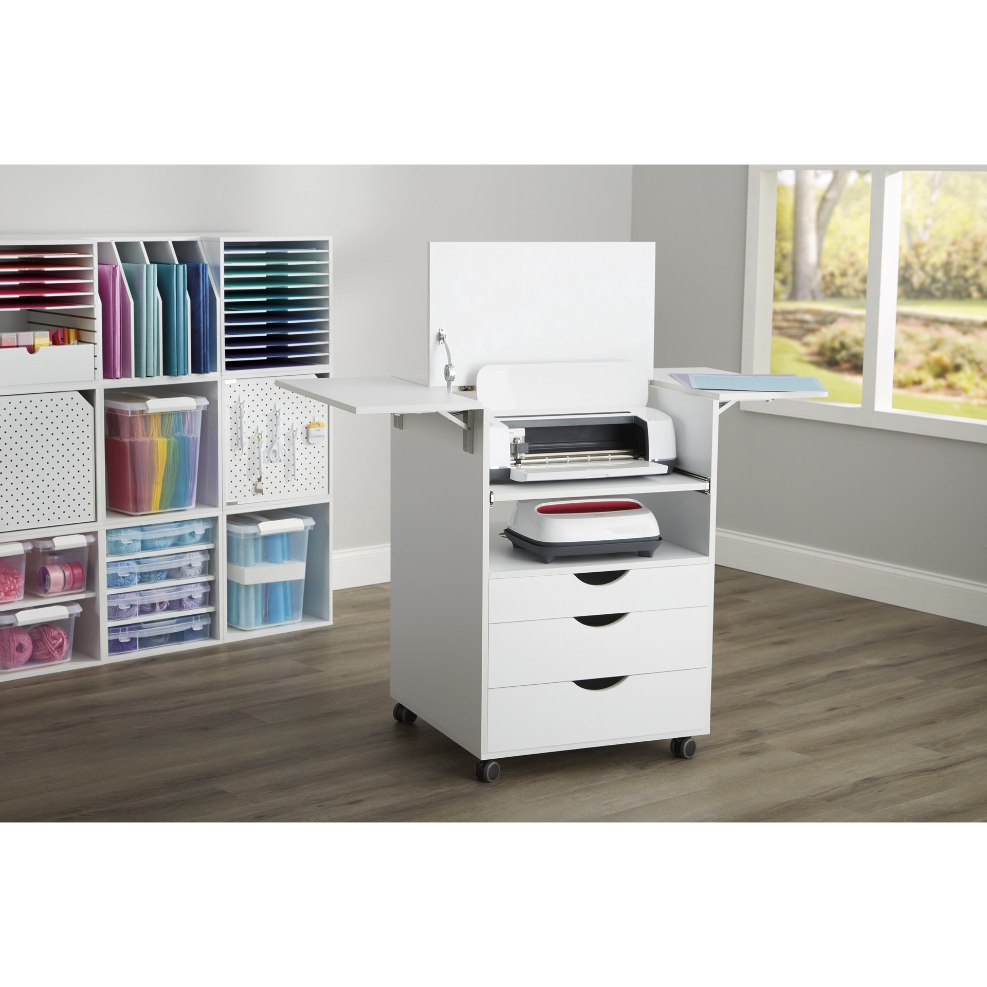slide 2 of 3, 48" White Expandable Mobile Workstation By Simply Tidy, 48 in x 24 in x 36 in