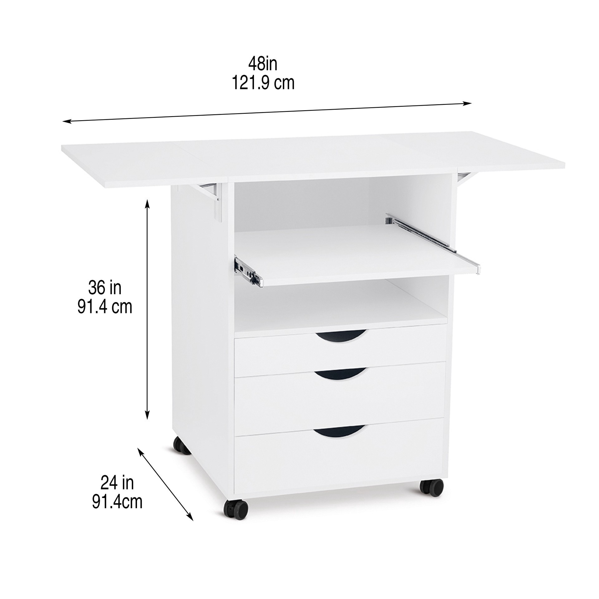 slide 3 of 3, 48" White Expandable Mobile Workstation By Simply Tidy, 48 in x 24 in x 36 in