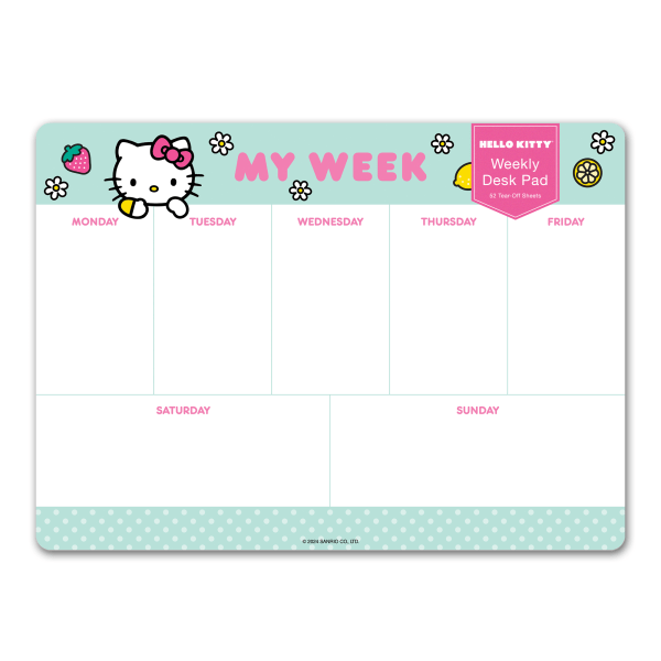 slide 3 of 5, Orange Circle Studio Weekly Desk Pad Calendar, 10"" x 7-1/4"", Hello Kitty Strawberry Lemonade, SA339, 1 ct