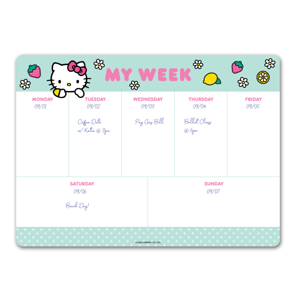 slide 4 of 5, Orange Circle Studio Weekly Desk Pad Calendar, 10"" x 7-1/4"", Hello Kitty Strawberry Lemonade, SA339, 1 ct