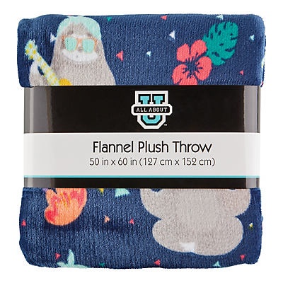 slide 1 of 1, All About U Flannel Plush Throw Sloth, 50 in x 60 in