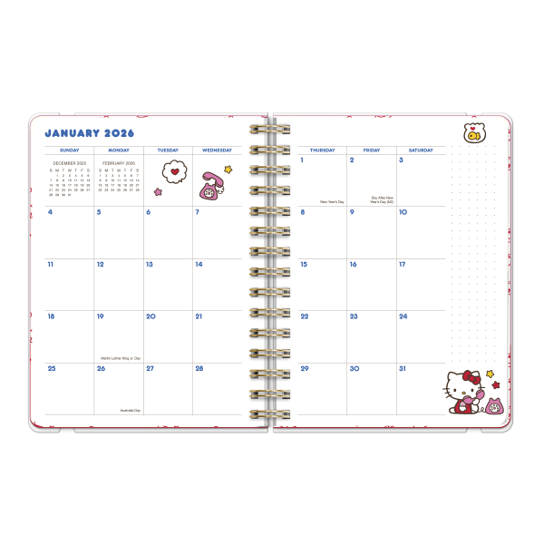 slide 9 of 10, Orange Circle Studio 2026 Orange Circle Studio Weekly/Monthly Deluxe Compact Flexi Planner, 7-5/8"" x 5-5/8"", Hello Kitty Playful Pink, January To December, 26529, 1 ct