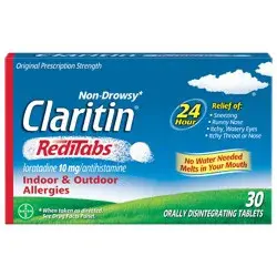 Claritin Tablets Non-Drowsy 10 Mg Original Prescription Strength Indoor & Outdoor Allergies 30 ct