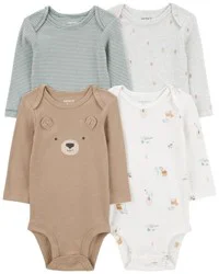 Carter's Baby 4-Pack Bear Long-Sleeve Bodysuits Multi 9M