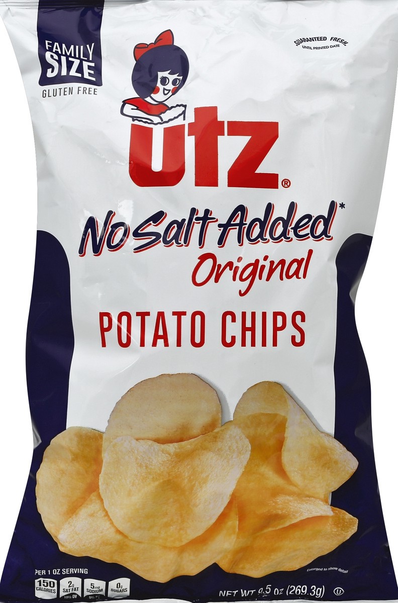 slide 5 of 5, Utz No Salt Added Potato Chips, 9.5 oz